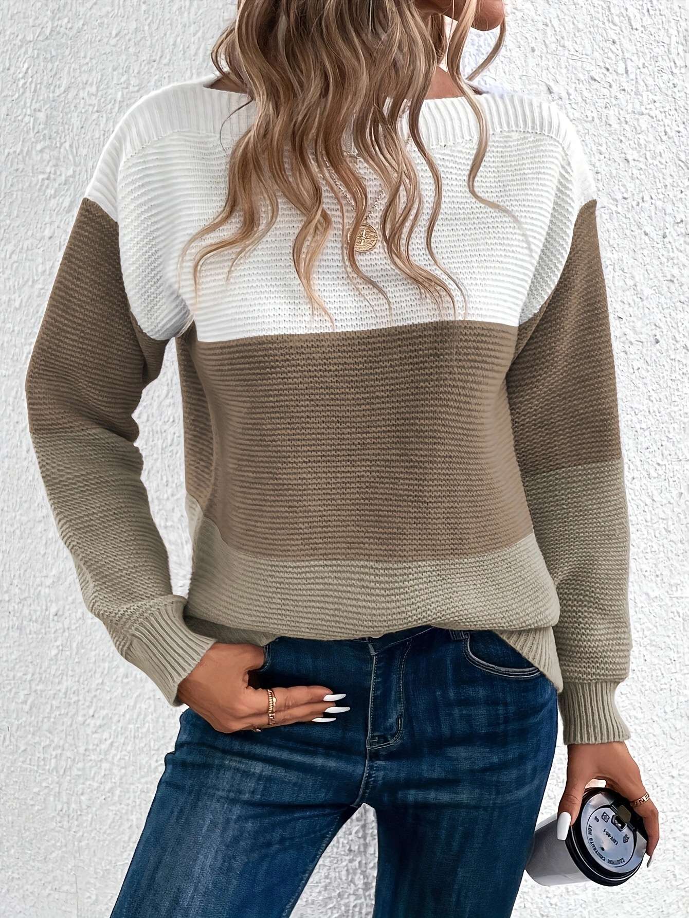 Modern sweater with splicing and a boat neckline image 3