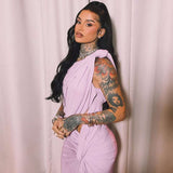 Draped Lavender Goddess Gown - S, Pastel Lavender Pink image