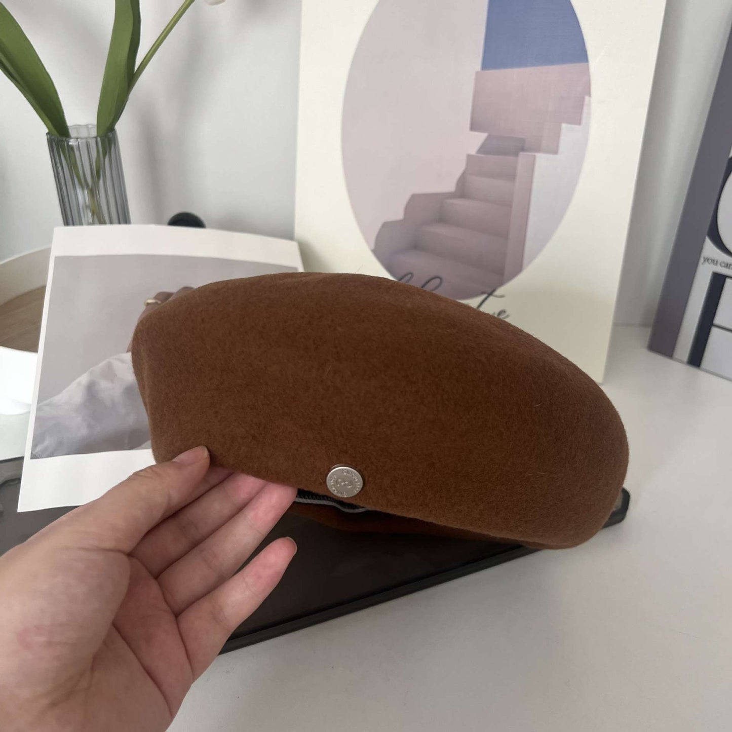 French Beret Cap Hat - Free Size, Monk's Robe Brown image