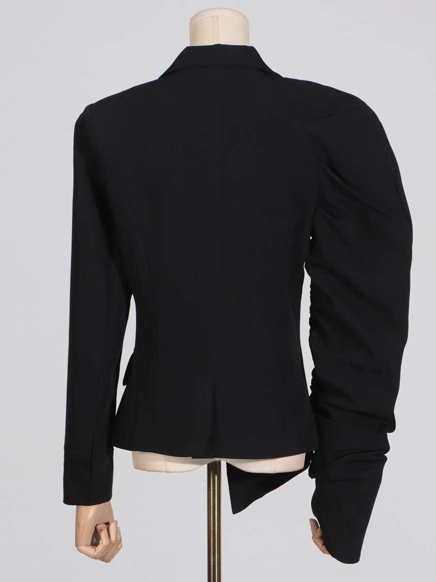 Black Unusual Pleated Blazer image 6