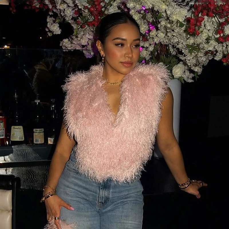 Faux Fur Sleeveless Vest - S, Pink image