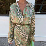 Animal Print Shirt and Skirt Set - M, Green image