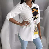 Stand Collar Asymmetrical Hem Shirt Dress - M, White image