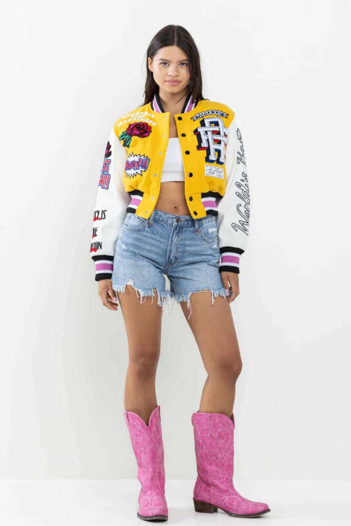 Button Up Printed Crop Baseball Jacket image 3