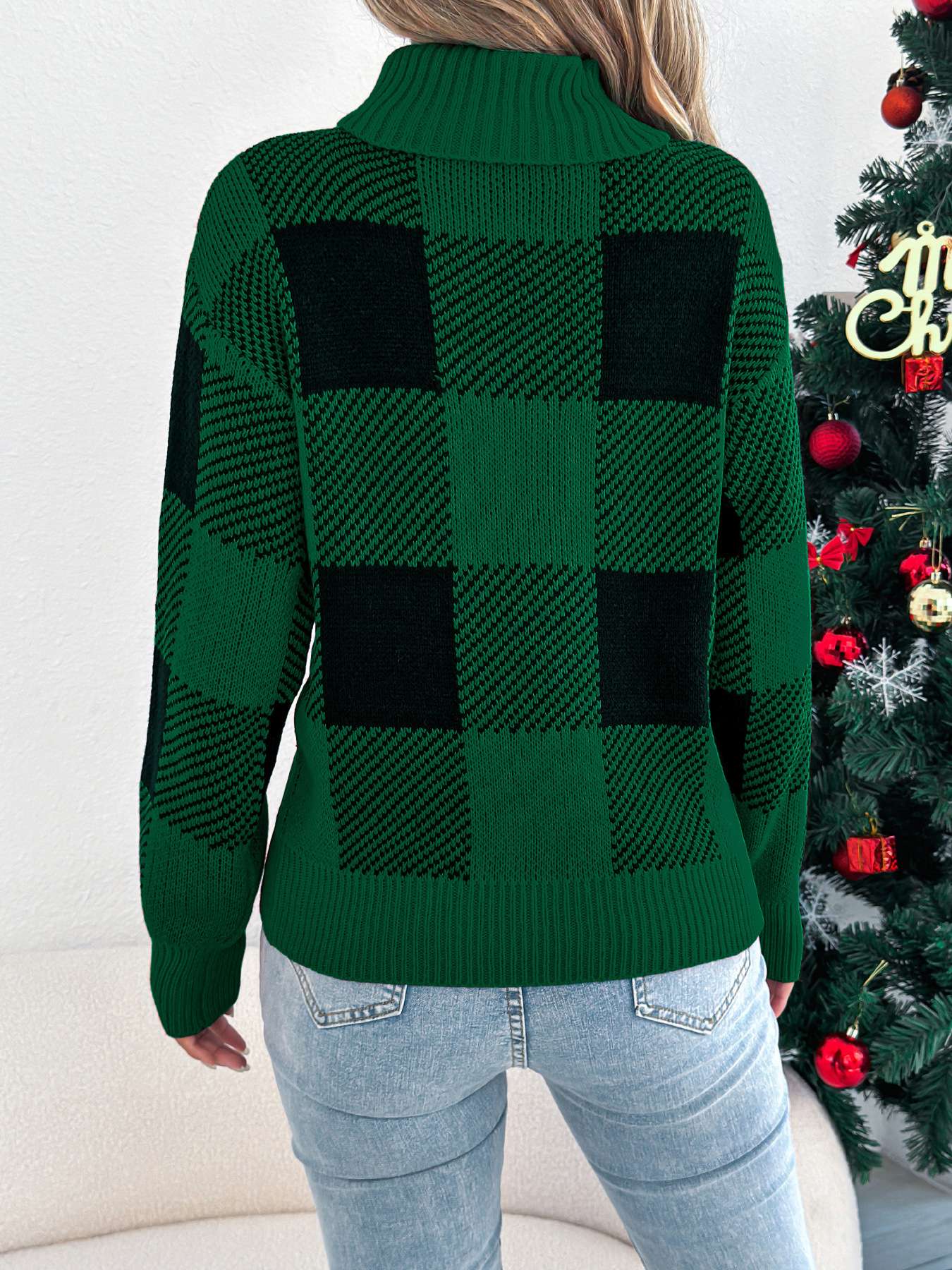 Festive Plaid Knit Sweater image 4