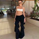 Chic Ruffled Palazzo Pants - S, Black image