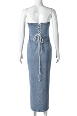 Sculpted Strapless Denim Dress image 5