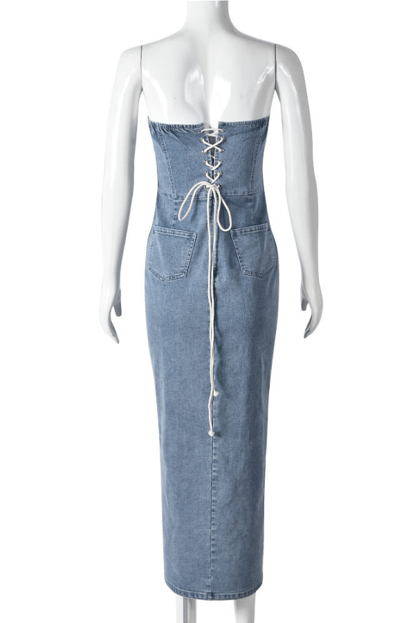 Sculpted Strapless Denim Dress image 5
