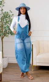 Stylish Overall Jumpsuit with Pockets - S, Blue image