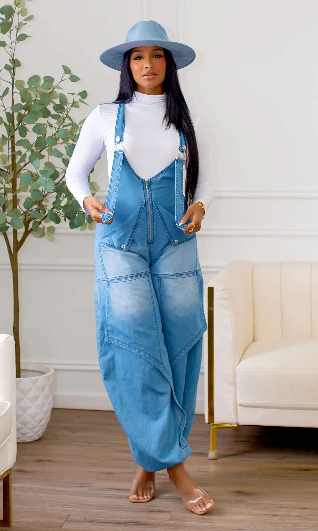 Stylish Overall Jumpsuit with Pockets - S, Blue image