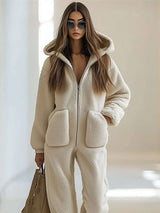 Plush Hooded Jumpsuit with Pockets image 3