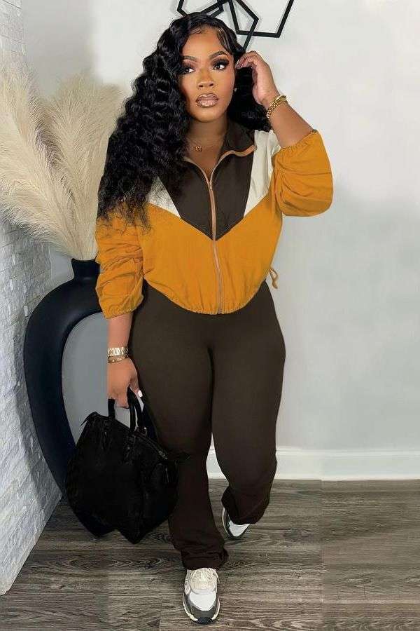 Colorblock Zip Top and Pants Set image 0