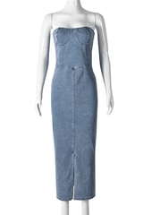 Sculpted Strapless Denim Dress image 3