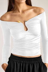 Off Shoulder Shirt with Buckle Decoration image 4