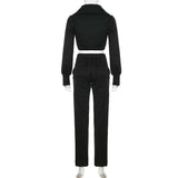 Turndown Collar Zipper Drawstring Crop Top and Pant set image 4
