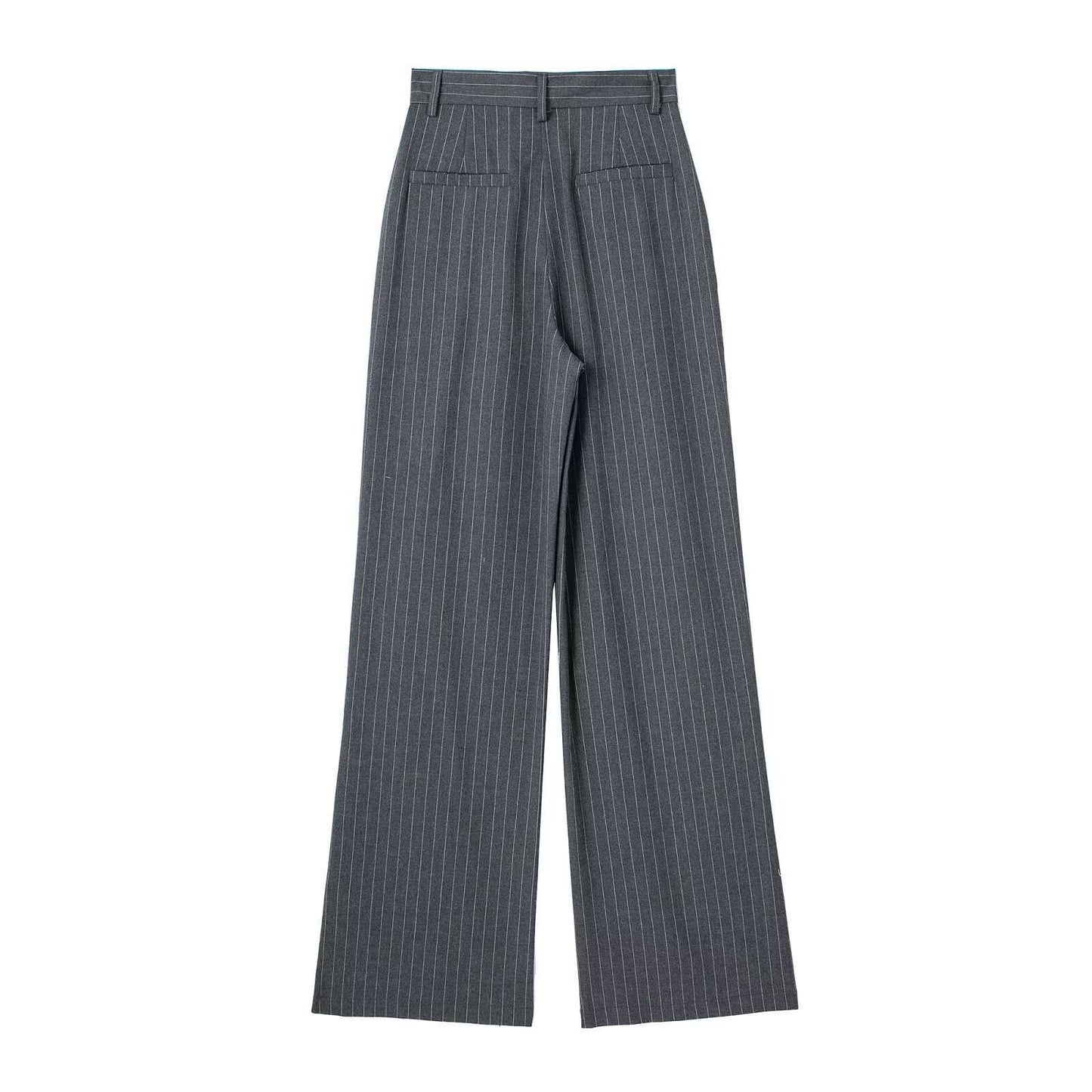 Casual Zipper High Waist Striped Trouser - M, Grey image