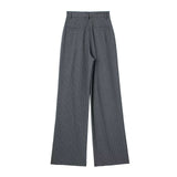 Casual Zipper High Waist Striped Trouser - M, Grey image