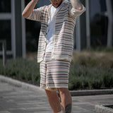 Striped Short-Sleeve Jacket & Shorts Set image 2