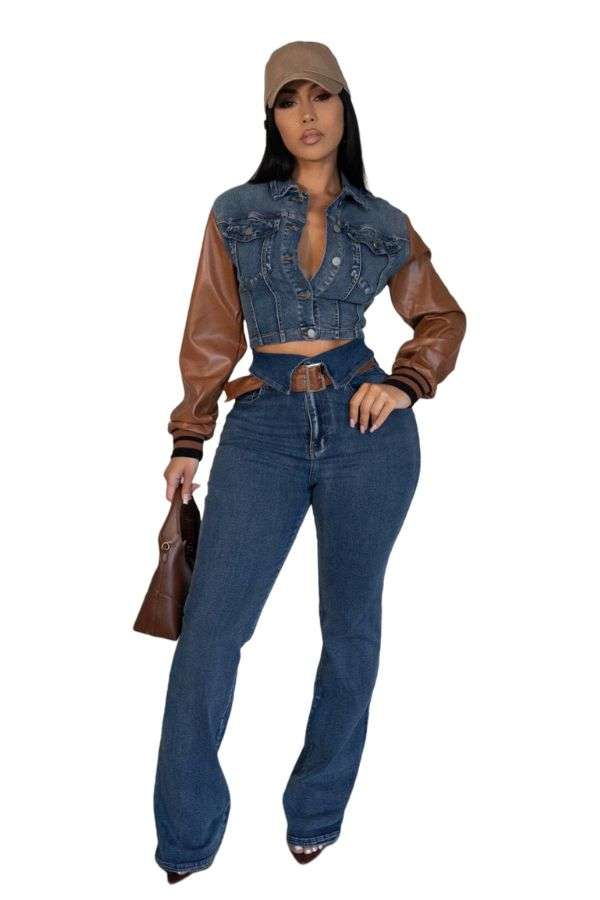 Patchwork Denim Set cropped jackethigh-waist jeans image 0