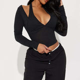 Halter Layered Long-Sleeve Crop Top - S, Black image