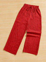 Textured Wide-Leg Pants - S, Red image