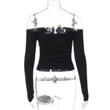 Off Shoulder Shirt with Buckle Decoration image 7