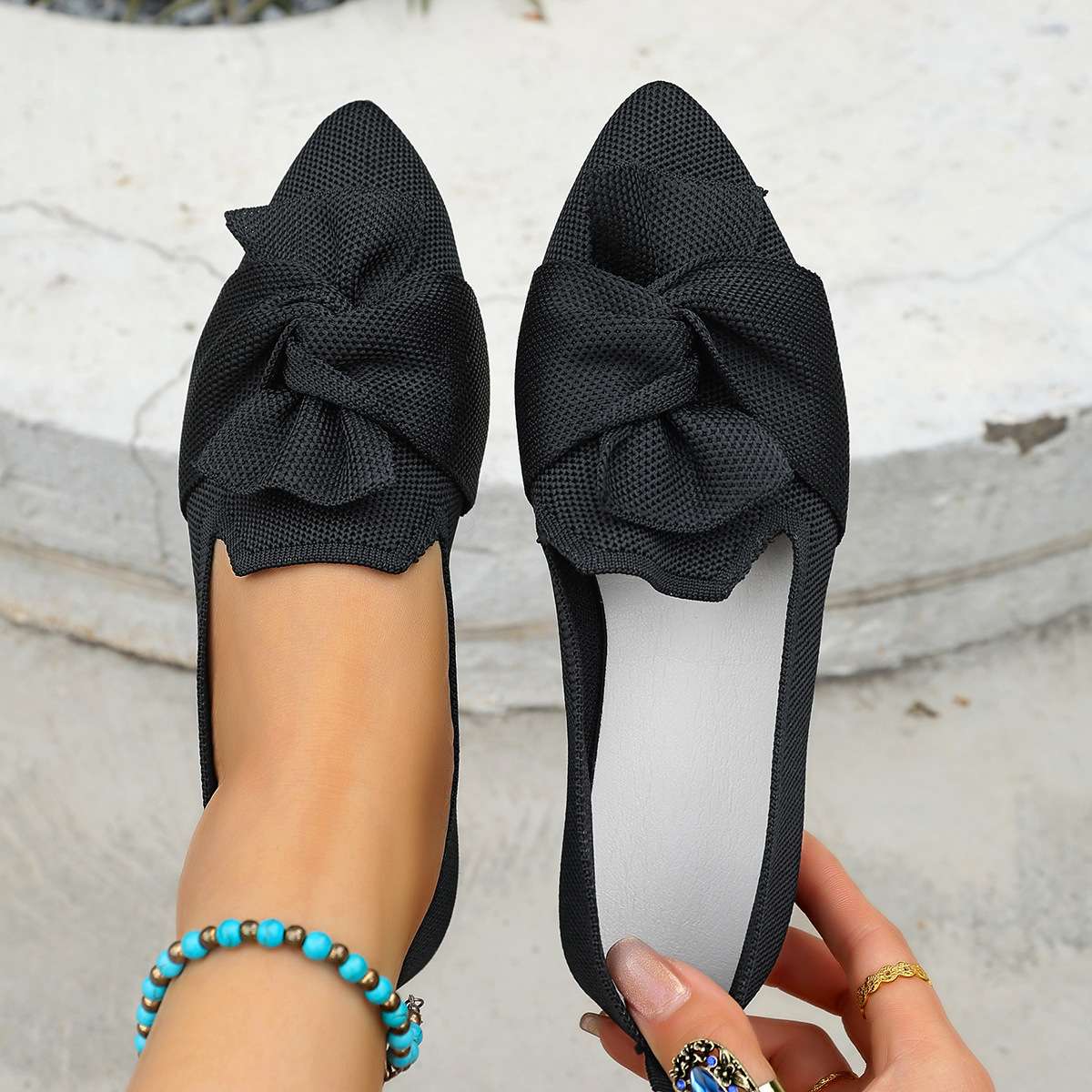 Stylish Pointed Toe Flats with Bow Detail image 0