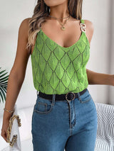 Knit Diamond Pattern Tank Top - L, Green image