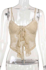Ruffled Front Spaghetti Strap Sleevless Crop Top image 2