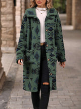 Geometric Pocketed Dropped Shoulder Coat - S, Multi Green image