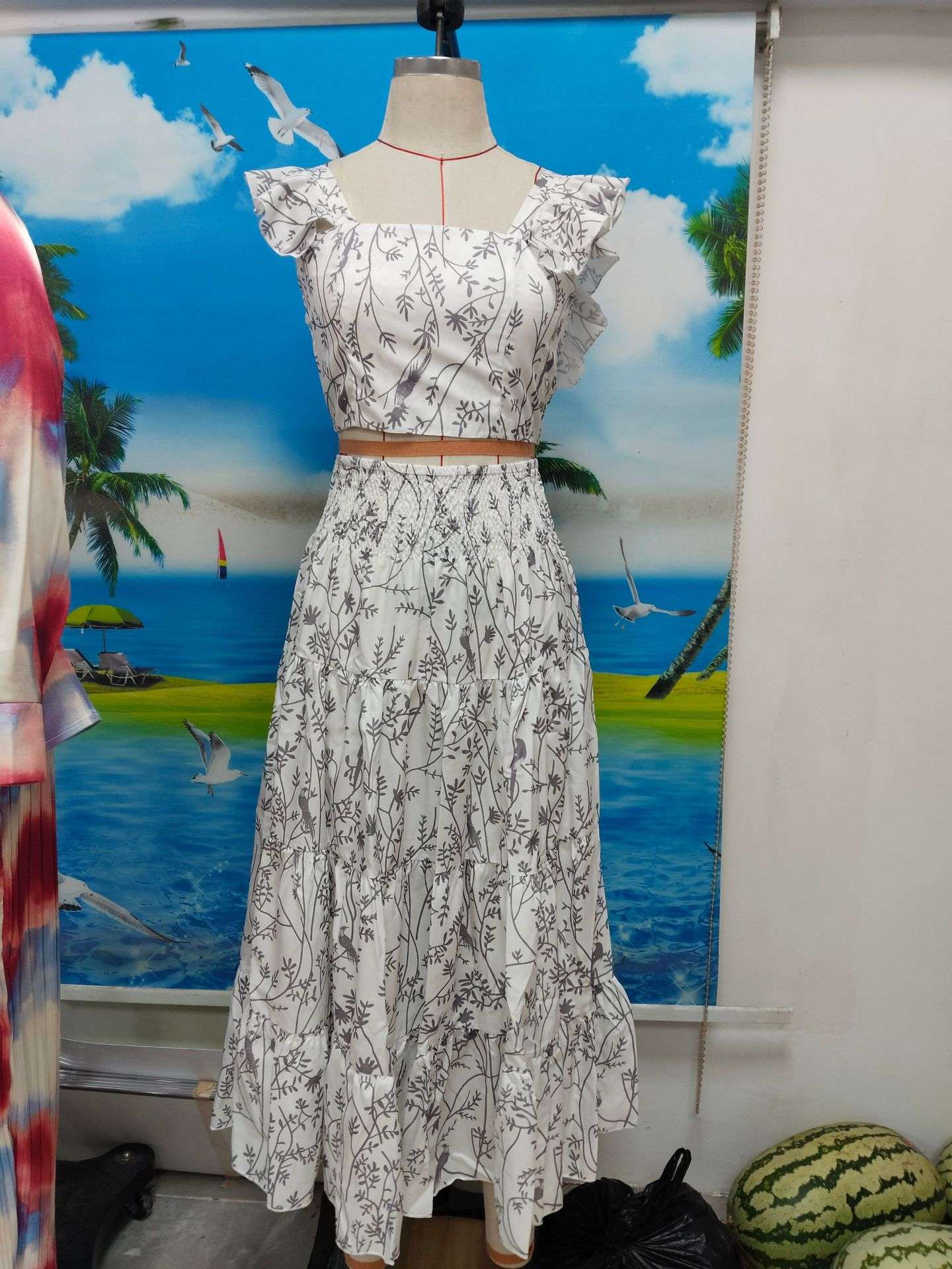 Floral Print Ruffle Crop Top & Maxi Skirt Set image 5