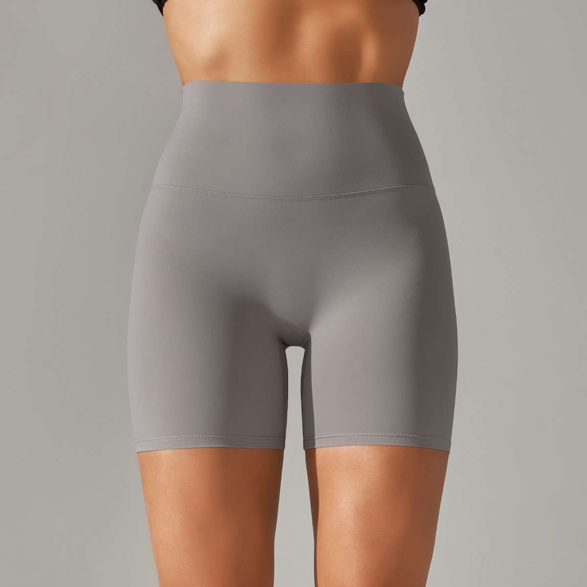 High-Waisted Seamless Workout Shorts - Light Grey, M image