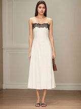 Elegant Lace Accent Maxi Dress - M, Light Beige image