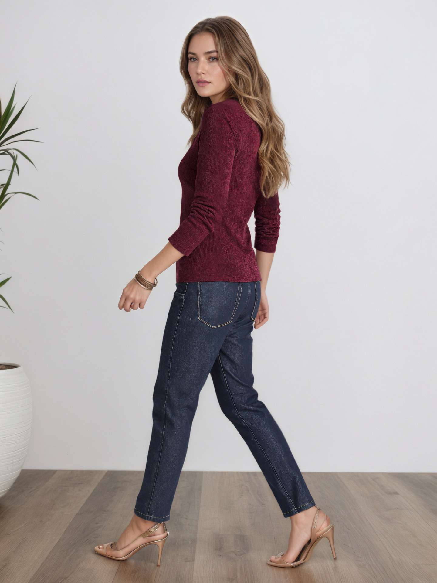 Textured Long Sleeve Top with Side Knot Detail image 2
