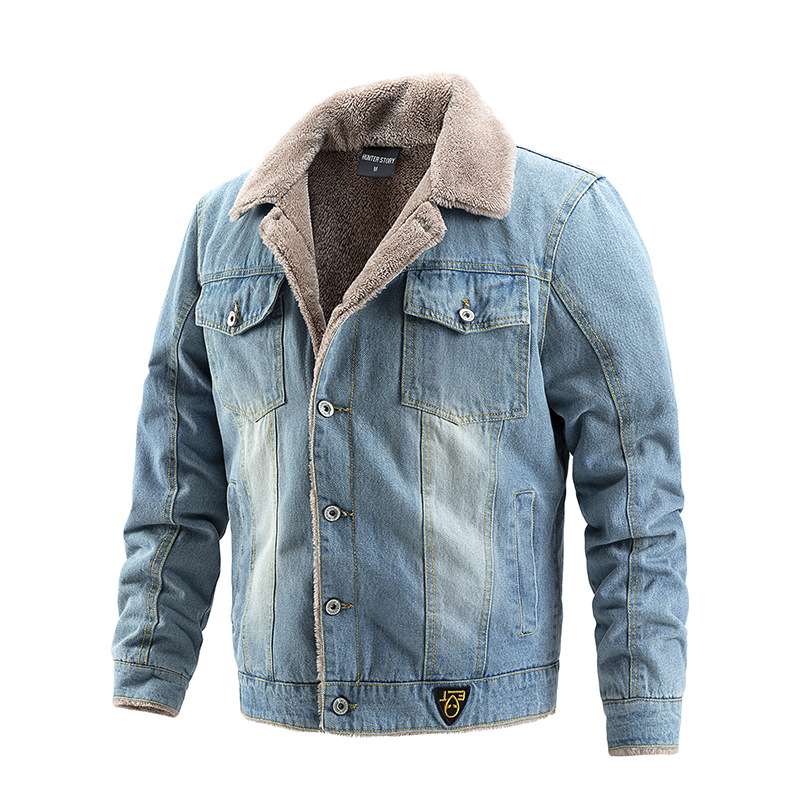 Winter Fleece Fashion Shawl Collar Jacket Casual Coat - M, Light Blue image