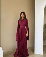 O-Neck Long Sleeve  Evening Dress - M, Maroon image