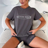 Oversized Graphic T-Shirt and Shorts Set - L, Grey image