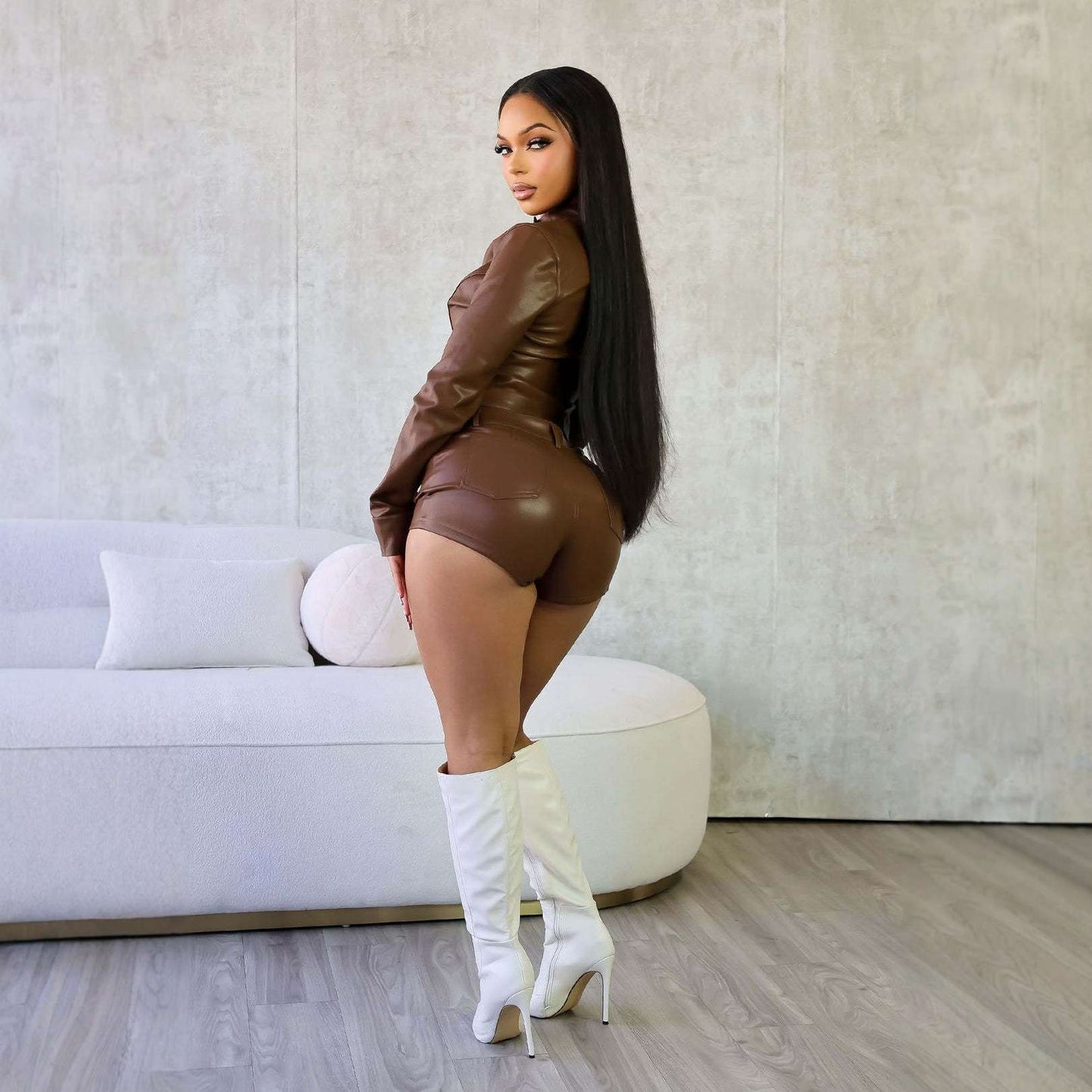 Faux Leather Jacket with Matching Shorts image 4