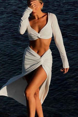 Sexy Two Piece Resort Summer Midi Skirt Crop Top Set image 2