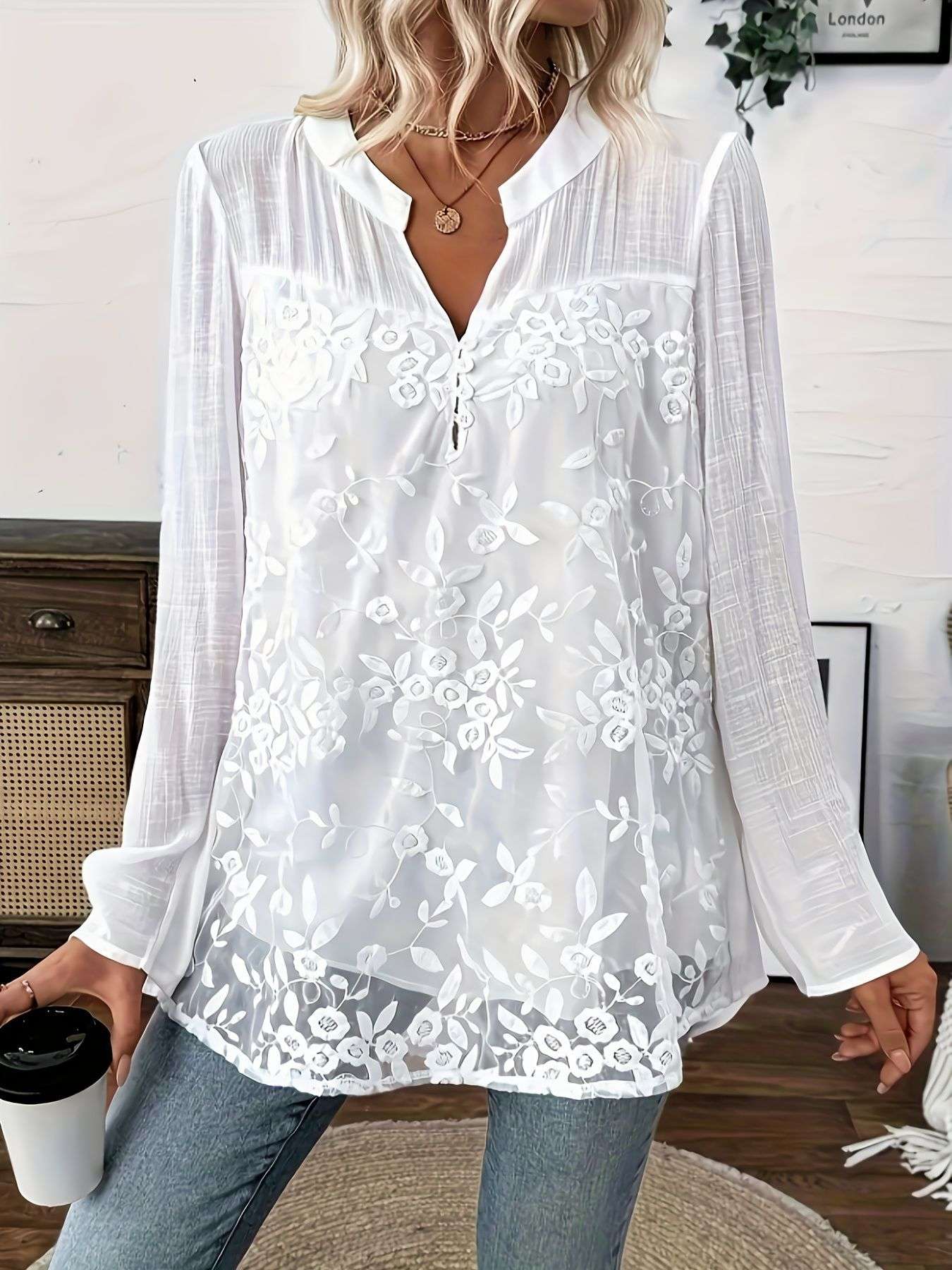 Elegant White Floral Tunic image 1