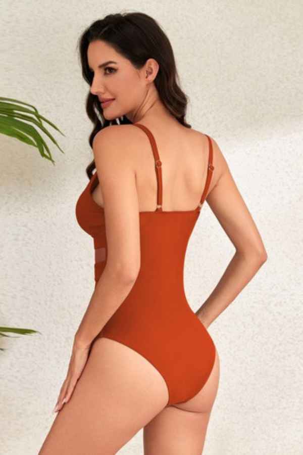 Sexy Mesh Patched V-Neck One Piece Swimsuit Bikini image 1