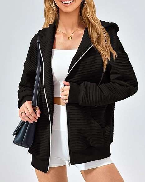 Cozy Ribbed Hoodie - S, Black image