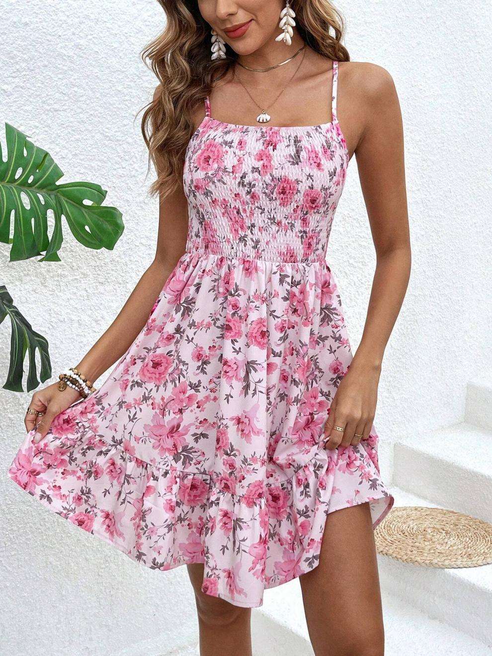 Floral Smocked Sundress with Ruffle Hem image 0