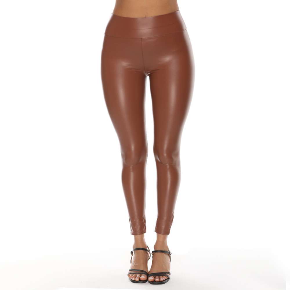 Faux Leather High-Waisted Skinny Pants - M, Brown image
