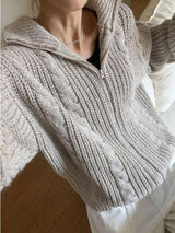 Cozy Knit Zip-Up Sweater - S, Grey image