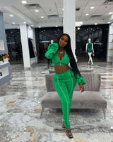 Stylish Zipper Crop Top & Jogger Set - L, Green image