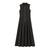 Sleeveless Zip-Front Midi Dress - L, Black image