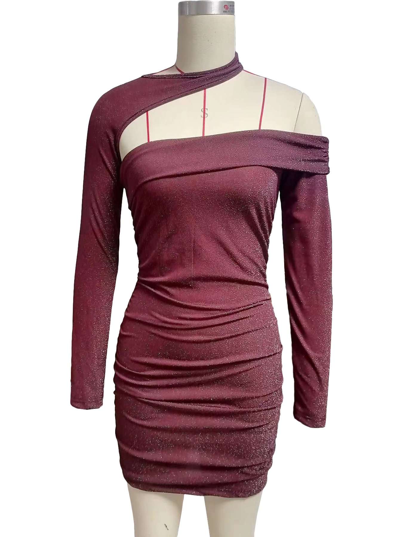 Asymmetrical Neck Ruched Dress image 3
