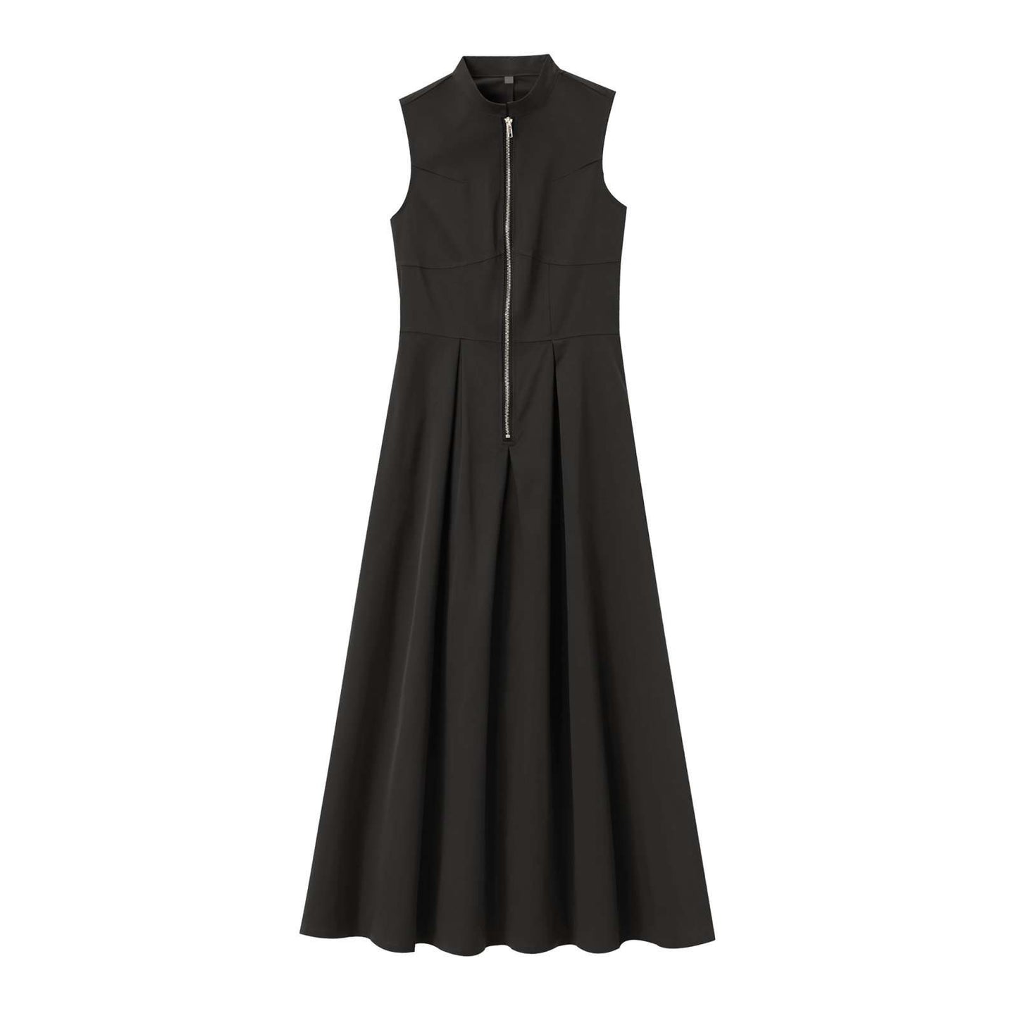 Sleeveless Zip-Front Midi Dress - S, Black image