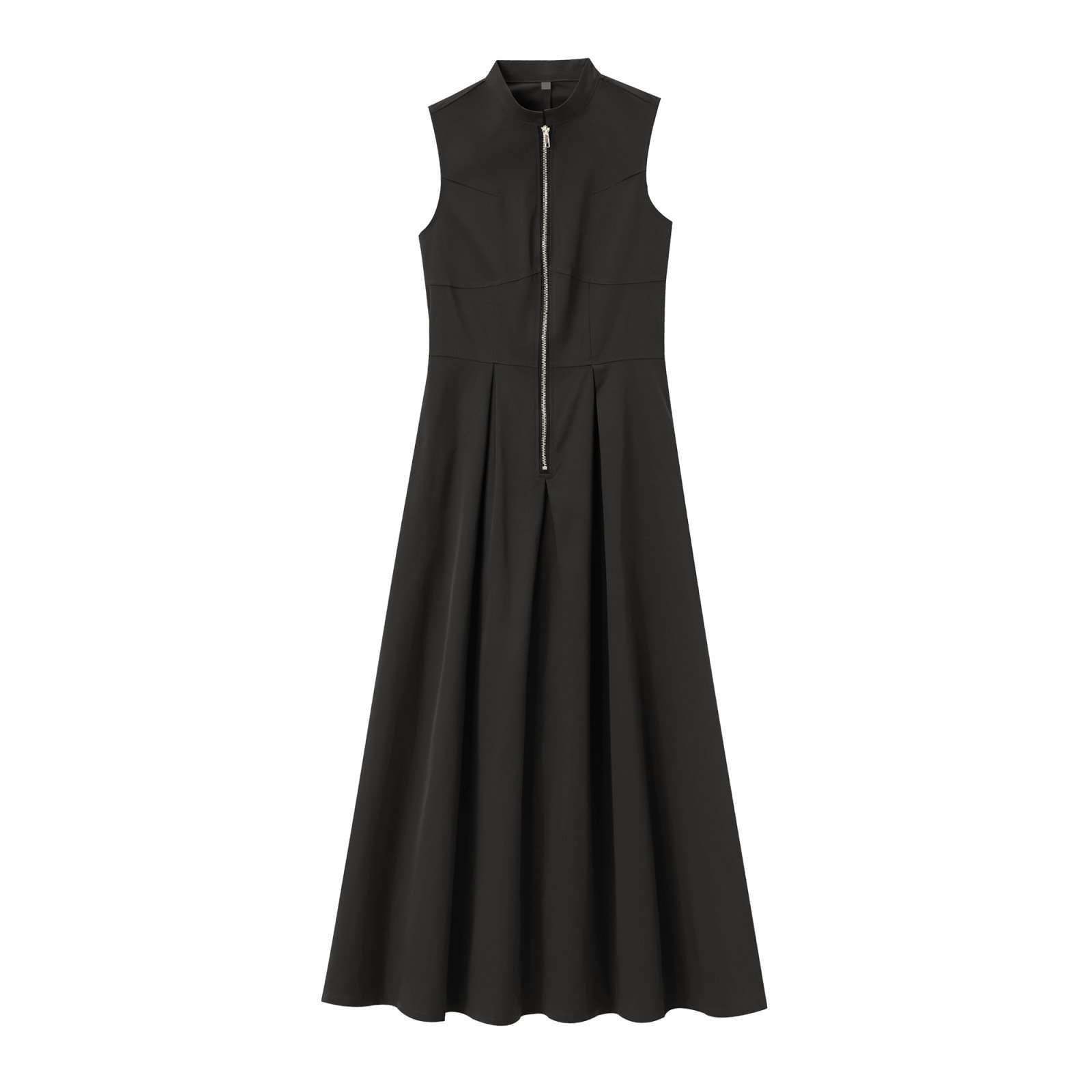 Sleeveless Zip-Front Midi Dress - S, Black image